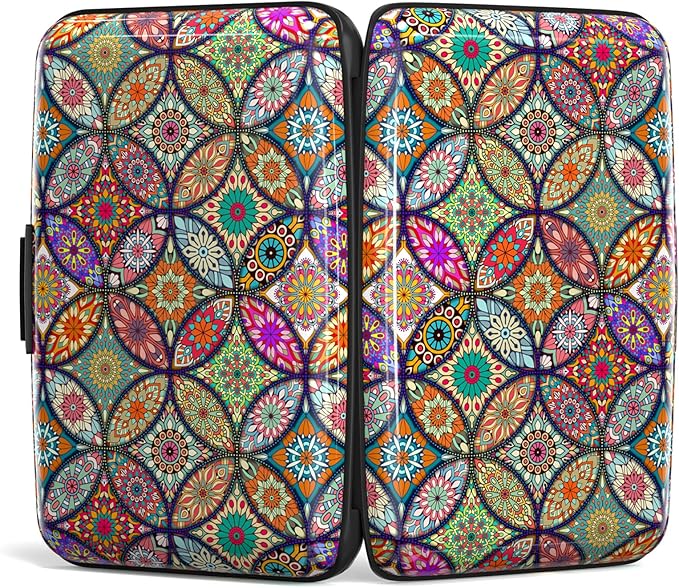 Credit Card Holder, Mini Aluminum Card Wallet RFID Blocking Slim Metal Hard Card Case for Women Men, Pretty Mandala