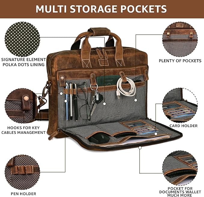 LEATHER VILLAGE 18" Leather Laptop Messenger Briefcase Bag for Men-Leather Satchel for Travel and Office Shoulder Bag- Sun Tan Brown