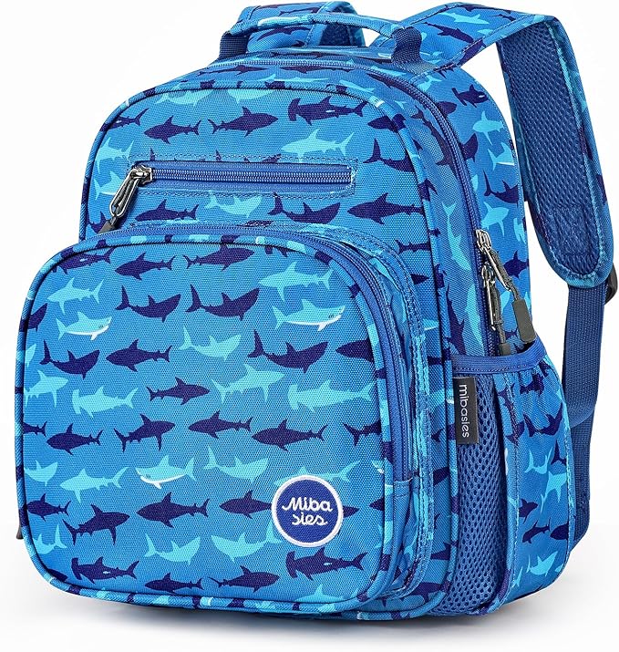 mibasies Toddler Backpack for Boys 2-4: Preschool Kindergarten Backpack - Cute Kids Backpacks for Boys - Shark Blue