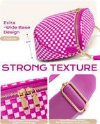 Trendy Woven Checkered Crossbody Bum Bag for Women，PU Leather Checkered Purse Fanny Packs Belt Bag (Woven Bum Bag - Rose White)