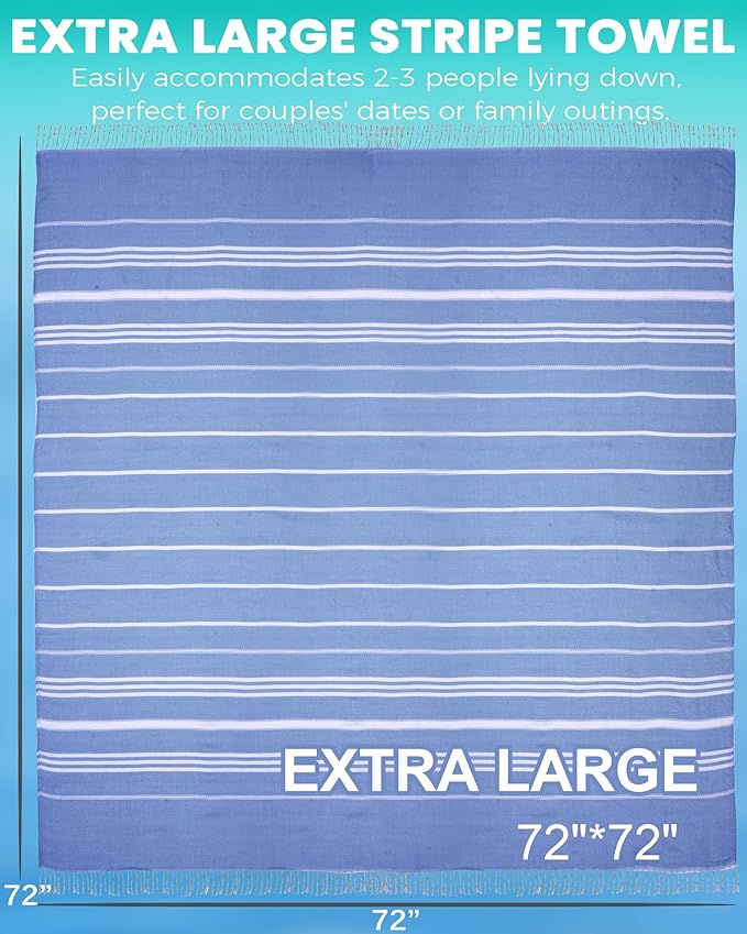 2 Pack Giant Huge Thin Boho Throw Blanket Turkish Beach Blanket Towel Jumbo Extra Large XL XXL Oversized Outdoor Picnic Accessories Travel Essentials for Family Camping Gears Must Haves Yard Mat Navy