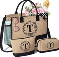 Personalized Gifts for Women Tote Bag, Initial Jute Tote Bag & Makeup Bags Monogrammed Beach Bag w/ Zipper, Mothers Day Birthday Gifts for Women Her Friends Mom Daughter Sister Grandma Teacher Nurse
