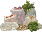 Reusable Cotton Mesh Produce Bags - 100% Organic Cotton, 8"x10", Drawstring Closure Mesh Bags to Store Cilantro, Lime and Small Vegetables and Produce (3 Small - 8"x10")