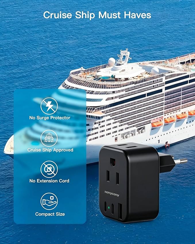 Black European Travel Plug Adapter USB C, International Plug Adapter, US to Europe Adapter Plug 2 Outlets 3 USB Ports(2 C Port), Type C Power Adapter to Iceland Italy France Portugal Spain Germany