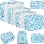 BAGAIL 8 Set Packing Cubes Luggage Packing Organizers for Travel Accessories-Blue paisley