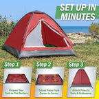2 Person Outdoors Camping Tent with Rain Fly and Carrying Bag - Lightweight Outdoor Pop Up Tents for Camping Essentials, Music Festivals, Backpacking, Hiking, or Beach Shelter by Wakeman Outdoors
