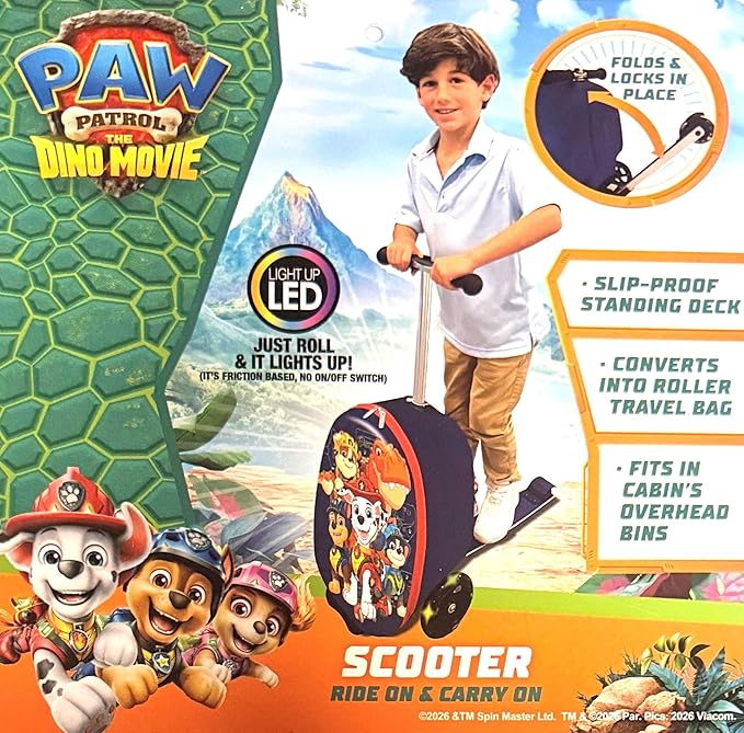 Fast Forward Nickelodeon Paw Patrol 2-in-1 Kids Scooter Suitcase & Ride-On Carry-On Luggage Lightweight Travel Case with Built-in Kick Scooter