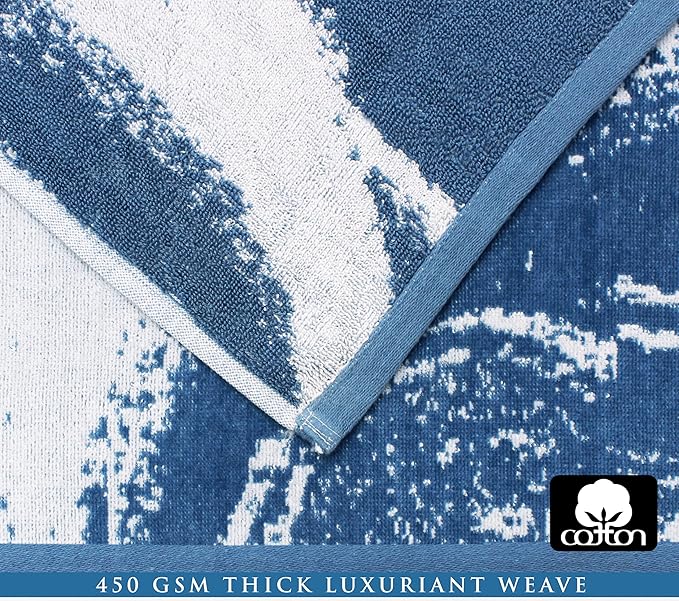 COTTON CRAFT Oversized XL Beach Towel - 2 Pack 39 x 68 inches Summer Wave Big & Huge Beach Blanket Towel - 100% Cotton Jacquard Velour - 450 GSM Super Soft Luxury - Pool Picnic Bath - Surf Blue