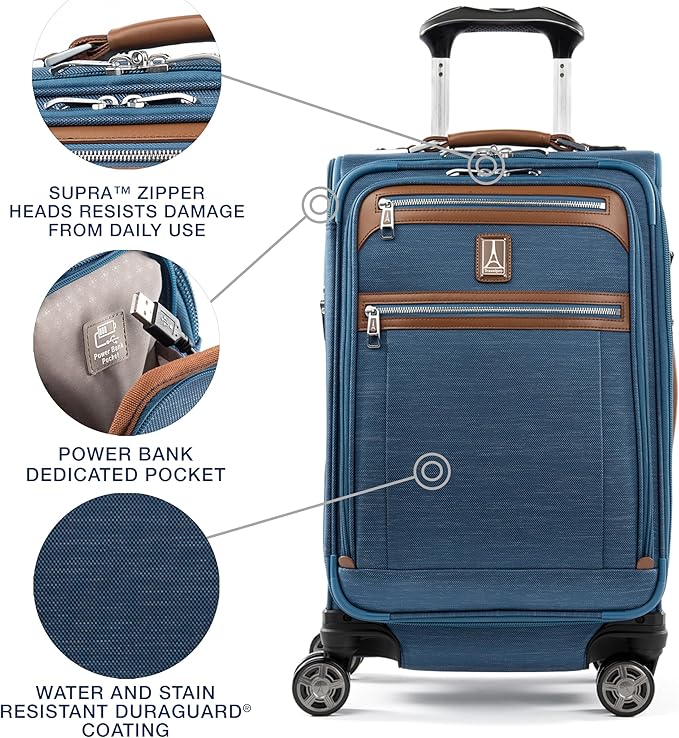 Travelpro Platinum Elite Softside Expandable Luggage, 8 Wheel Spinner Suitcase, TSA Lock, Men and Women, Coastal Blue, 2-Piece Set (21/25)