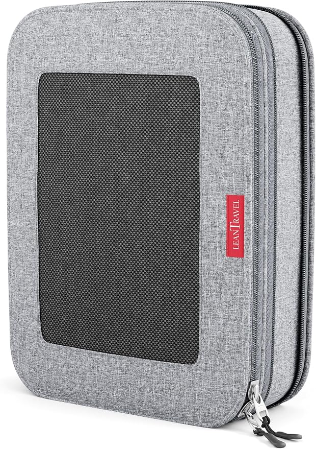 LeanTravel Premium Compression Packing Cubes for Travel - Suitcase Organizer Bags with Double Zipper & Breathable Mesh Panel - Space Saving Carry On Luggage Essentials (1 Large Bag, Grey)
