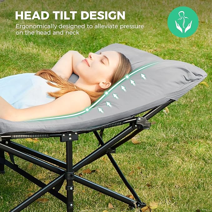 JEAREY Camping Cot for Sleeping 28" Extra Wide, Heavy-Duty 1200D Oxford Foliding Cots for Adults Portable with Mattress, Carry Bag for Guest, Travel, Hiking, Light Gray