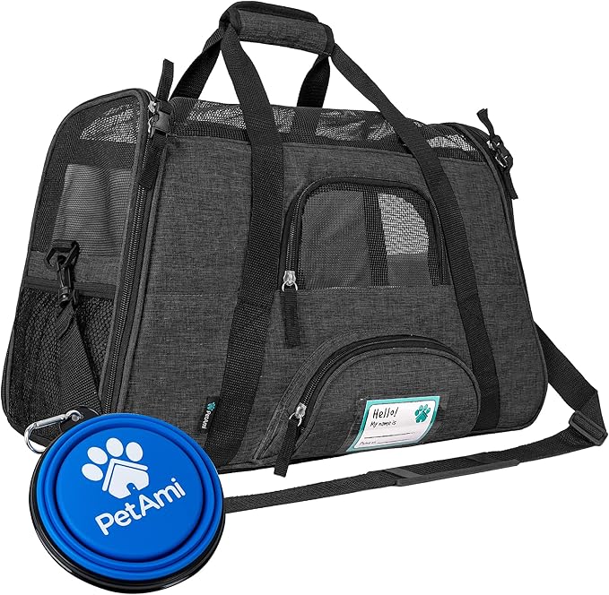 PetAmi Airline Approved Pet Carrier for Cats & Small Dogs, Soft Sided TSA Travel Carrier Bag with Sherpa Bed, Breathable Mesh Ventilation, Collapsible Bowl, Up to 18 lbs, Small Heather Dark Gray