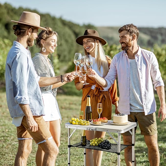 YUFIFAIRY Folding Table Small, 24''L x16''W Camp Aluminum Table with Adjustable Height Legs, Indoor Outdoor Lightweight Portable Folding Aluminum Dining Table for Picnic Camping 2-Feet（10"/19"/27）