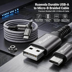 6ft Micro USB Cable 2-Pack, Heavy Duty Pet-Proof Braided Android Charger Cord, Fast Charging Wire with 25000+ Bend Lifespan for PS4 Controller, Kindle & Legacy Tech (Space Grey)