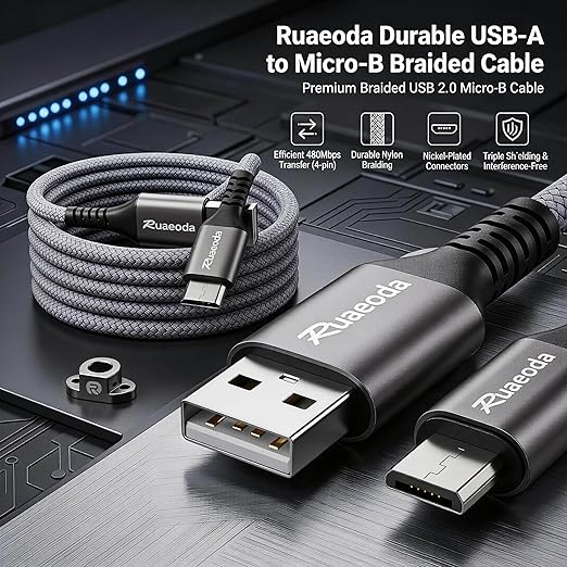 6ft Micro USB Cable 2-Pack, Heavy Duty Pet-Proof Braided Android Charger Cord, Fast Charging Wire with 25000+ Bend Lifespan for PS4 Controller, Kindle & Legacy Tech (Space Grey)
