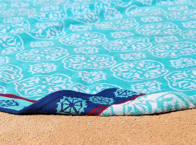 COTTON CRAFT Oversized XL Beach Towel 39 x 68-2 Pack - 100% Cotton Velour - Big & Huge - Pool Picnic Bath Towels - Jacquard Terry Thick Plush Super Soft Luxury - 450 GSM - Summer Trellis Pool Blue