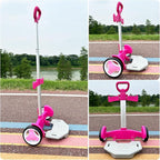 Rolling Backpack Cart, Foldable Aluminum Trolley with 3-Height Adjustable Handle, Lightweight All-Terrain Backpack Carrier for Travel, Commuting & Daily Use – Rose Pink, Quiet Large Wheels