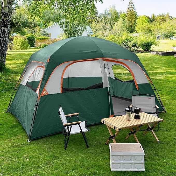 CAMPROS CP Upgraded 6/8 Person Camping Tents, Waterproof Windproof Family Tent with Larger Mesh Windows & Door, Double Layer, Easy Set Up, All-Season Dome Tent with Top Rainfly & Carry Bag