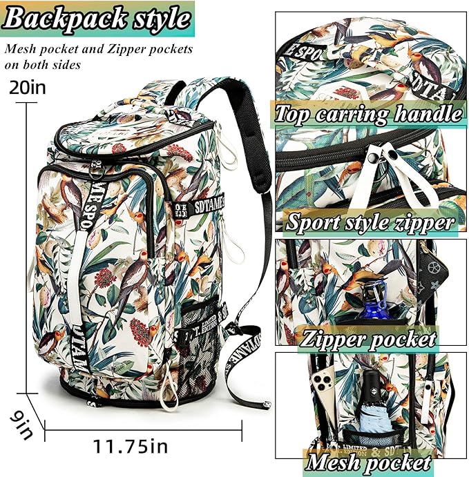 Gym Duffle Bag Backpack with Shoe Compartment,4 ways Travel Backpack for Women and Men,Multi-Functional Weekender bag with Waterproof Layer&Laptop Compartment for Fitness, Travel,Camping