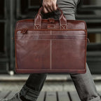 LEATHER VILLAGE 18" Leather Laptop Messenger Briefcase Bag for Men-Leather Satchel for Travel and Office Shoulder Bag-Red Brown
