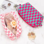 PAZIMIIK Checkered Makeup Bag for Purse Portable Zipper Make Up Pouch Small Cosmetic Case for Travel Accessories (2PCS Magenta Green)