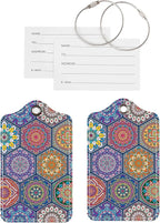 Luggage Tags for Suitcases, 2 Pack Cute PU Leather Suitcase Tag Identifiers TSA Approved with Stainless Steel Loop and Address Card for Baggage Tag for Travel Essentials Hexagon, by Chelmon