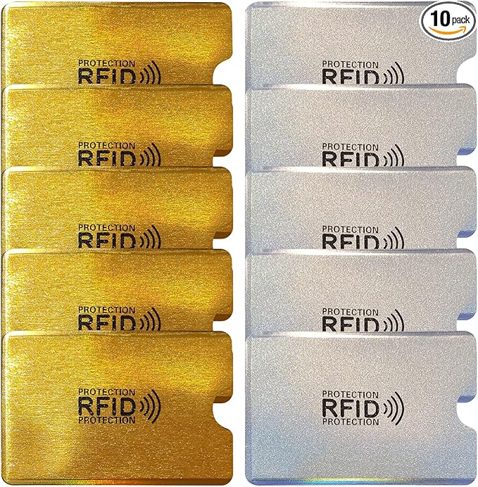 Shudyear Rfid Blocking Sleeves, 10pcs RFID Blocking Sleeves For Credit Card Protector Set RFID Identity Card Protector，Distinctive, frosted texture that shimmers in the sunlight (gold & silver)