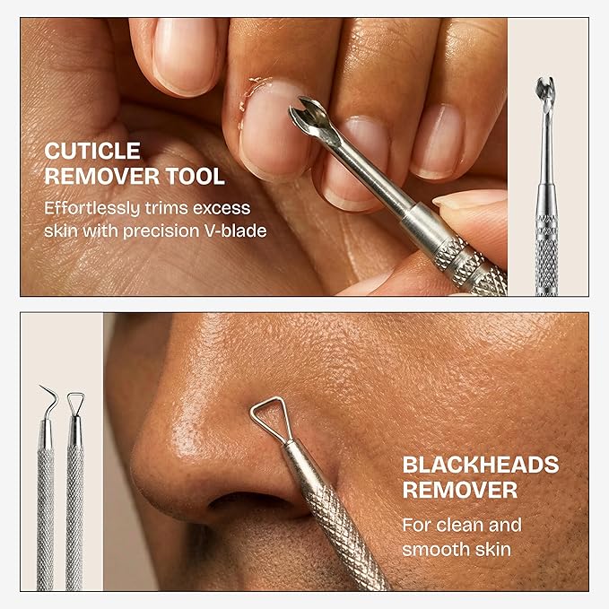 Beauty Power 9 in 1 Professional Manicure Pedicure Set - Stainless Steel Nail Clippers, Nano File, Cuticle Nipper, Scissors, Tweezers, Travel PU Leather Case for Men & Women - Gift Ready New (Blue)