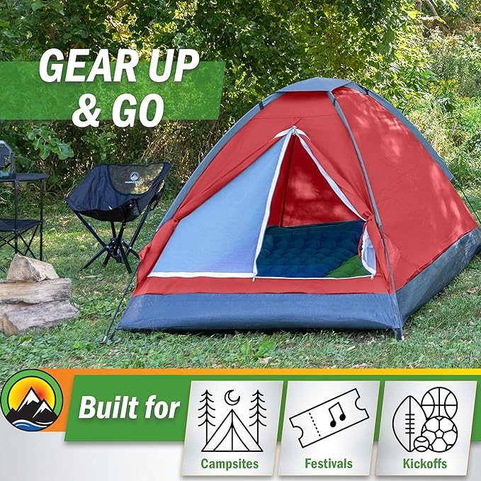 2 Person Outdoors Camping Tent with Rain Fly and Carrying Bag - Lightweight Outdoor Pop Up Tents for Camping Essentials, Music Festivals, Backpacking, Hiking, or Beach Shelter by Wakeman Outdoors