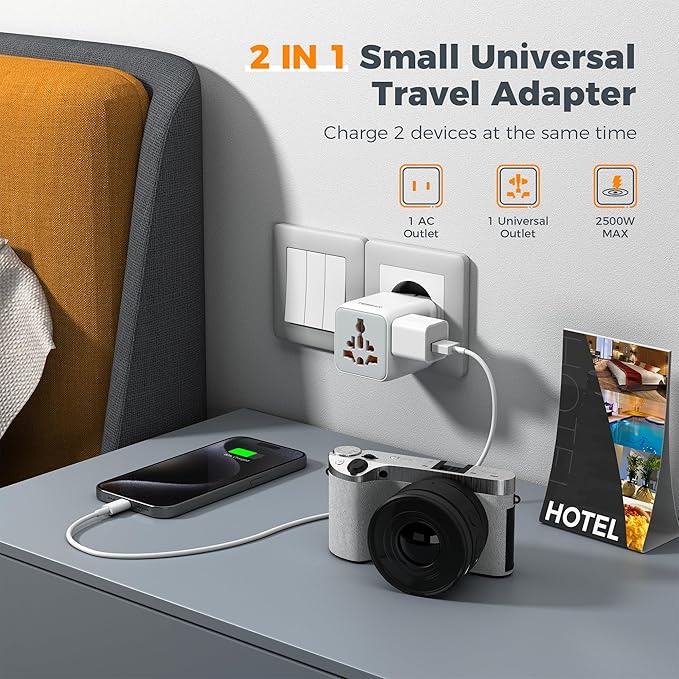 TESSAN Universal Travel Adapter, International Power Adapter with Dual AC Outlet, Small Worldwide Plug Adaptor for US to Europe UK Australia Ireland Japan (Type C G A I)
