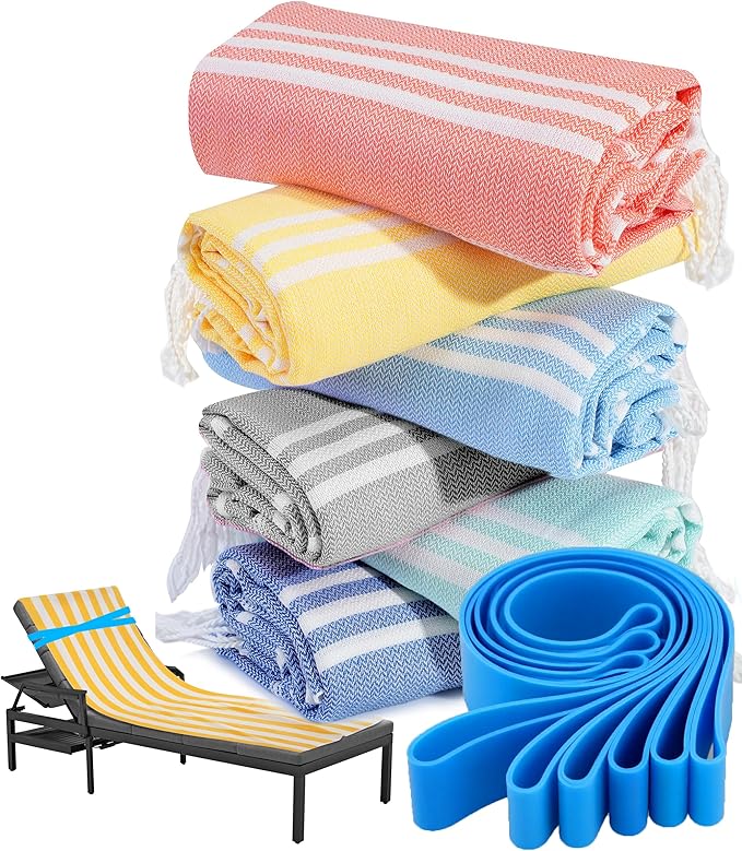 Genovega 6 Packs Turkish Beach Towel Pool Swim Towels Set Bulk Soft Extra Large Sand Free Quick Dry Thin Lightweight Travel Essentials Cruise Accessories Camping Must Haves Clearance Oversized Stripe