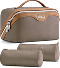 BOYATU Travel Makeup Bag Organizer Cosmetic Bag: 3 Pcs Set Make up Bags for Women with Handle - Waterproof Vegan Leather Toiletry Bags Travel Essentials Pouch with Compartments (A-02-Grey)