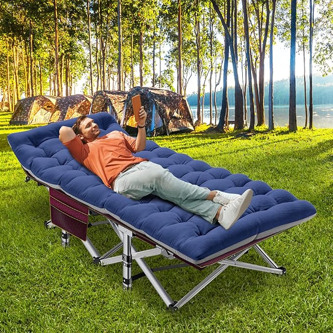 ABORON Camping Cot for Adult 28" Extra Wide, Heavy-Duty 1200D Oxford Cot for Sleeping, Portable Folding Camp Bed with Mat & Carry Bag