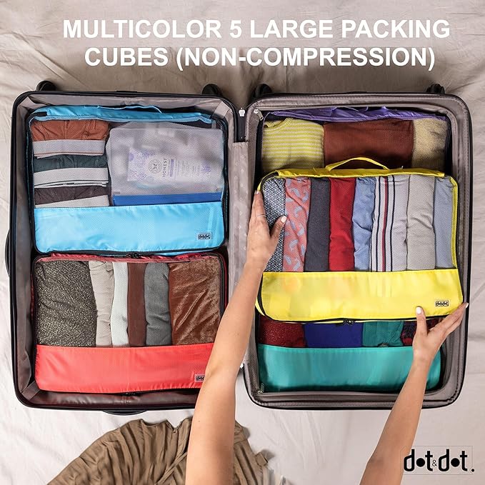 Dot&Dot Large Packing Cubes for Travel 10pc Set - Suitcase Luggage Organizer Bags - Essential Gear for Family - Lightweight Fabric Containers (Non-Compression)