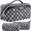 BOYATU Travel Makeup Bag Organizer Cosmetic Bag: 3 Pcs Set Make up Bags for Women with Handle - Waterproof Vegan Leather Toiletry Bag (01-H-Black)