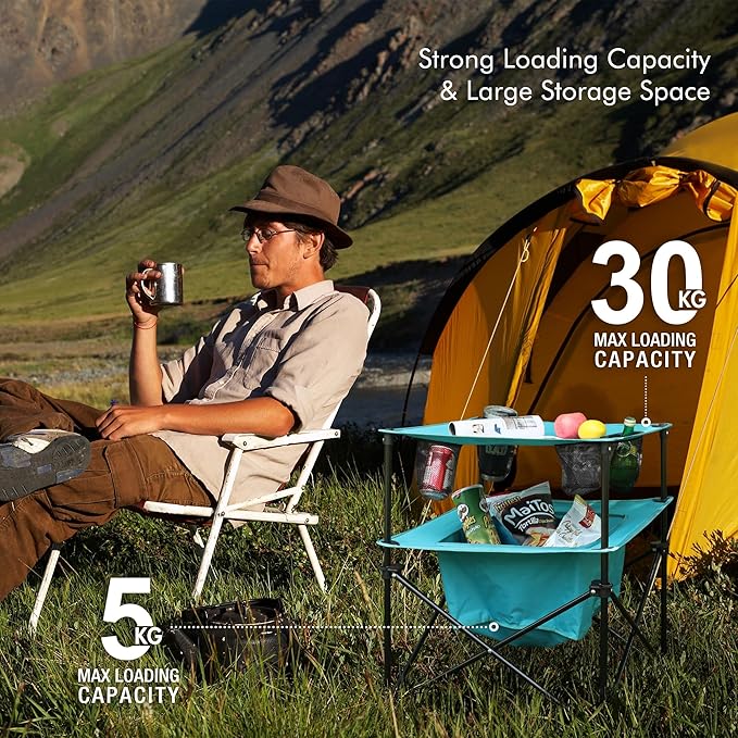 VILLEY Portable Camping Picnic Table, Lightweight Folding Beach Table with 4 Cup Holders and Carry Bag for Camp, Travel, Fishing, and Outdoor Activities