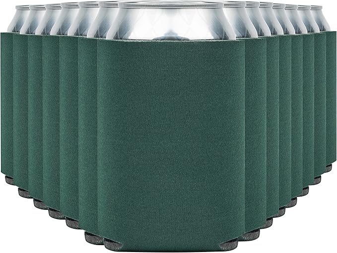 Blank Beer Can Coolers Sleeves (30-Pack) Soft Insulated Beer Can Coolies - HTV Friendly Plain Koolies in Bulk for Beer Cans & Bottles - Coolie Blanks for Vinyl Projects & Wedding Favors (Forest Green)