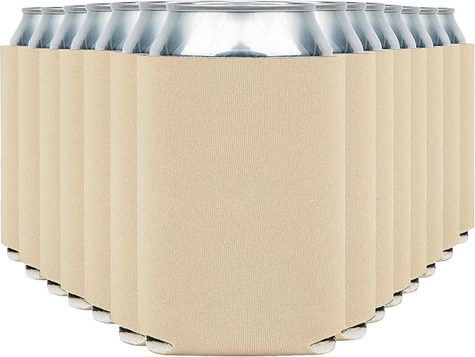 Blank Beer Can Cooler Sleeves (60-Pack) Soft Insulated Beer Can Coolies - HTV Friendly Blank Koolies in Bulk for Beer Cans & Bottles - Coolie Blanks for Vinyl Projects & Wedding Favors (Sand)