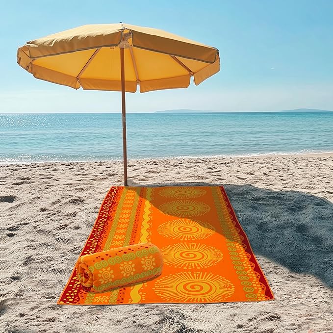 COTTON CRAFT Oversized Beach Towels - 2 Pack XXL 35x84 - The Big Kahuna 7 Foot Extra Large Beach Blanket Towel - Big & Tall - 100% Cotton Jacquard Velour Soft Luxury Towel - Sunshine Orange Yellow