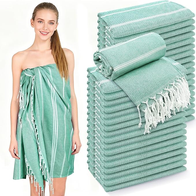 YSYJ Turkish Beach Towel 36 Pack Extra Large Beach Towels 36"x71" Soft Turkish Towel Bulk Sand Free Quick Dry Bath Towels Blanket for Adult Teal