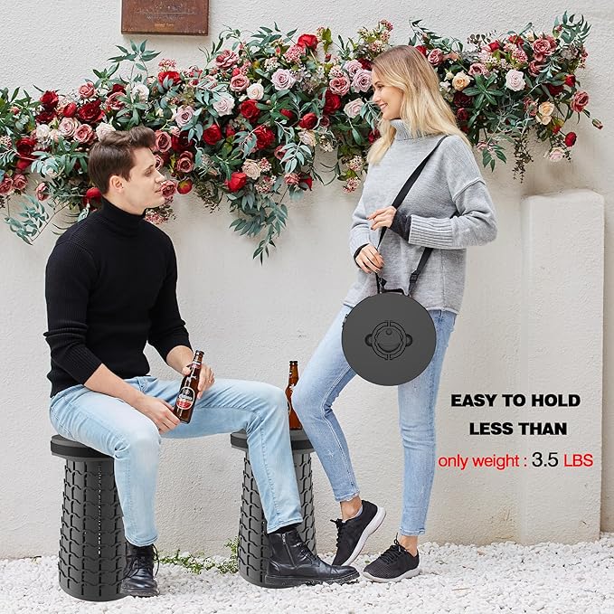 ALEVMOOM Upgraded H 19.7" Collapsilbe Stool with 1.38" Thick Cushion,1000 lbs Capacity Wider & Taller Heavy Duty, Portable and Foldable Adjustable Telescoping Stool for Camping Hiking BBQ