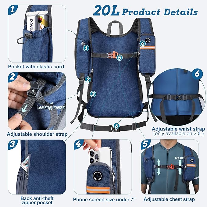 BECOJADDE 20L Small Hiking Backpack for Men Women Foldable Packable Back Pack Ultralight Hiking Daypack for Travel Camping Outdoor, Navy Blue