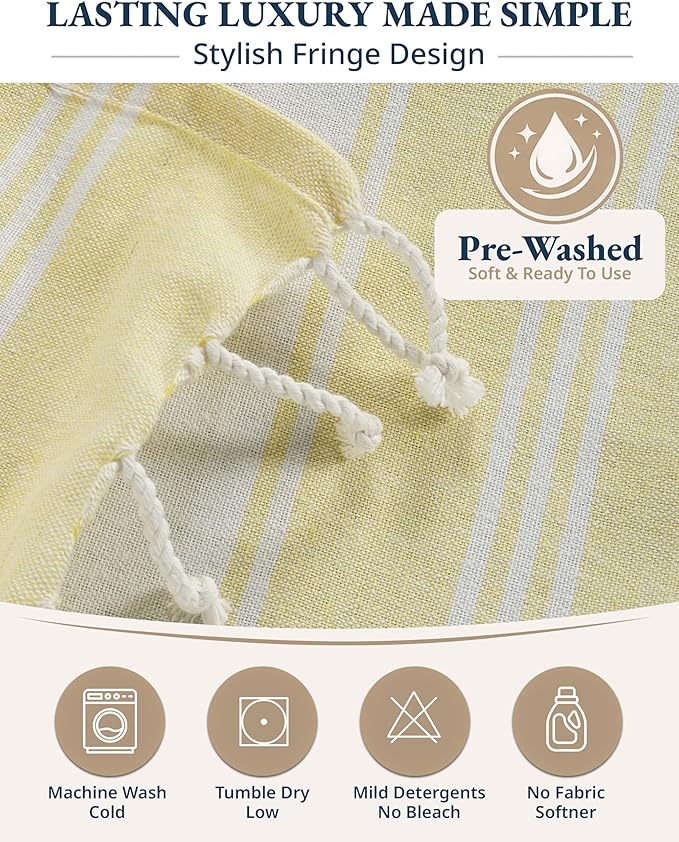 LANE LINEN Large Beach Towel, 2 Pack Turkish Beach Towels Set, Lightweight Towel for Adults, 39"x71" Oversized Pool Towels, Absorbent, Quick Dry, Durable Sand Proof Beach Towel - Yellow