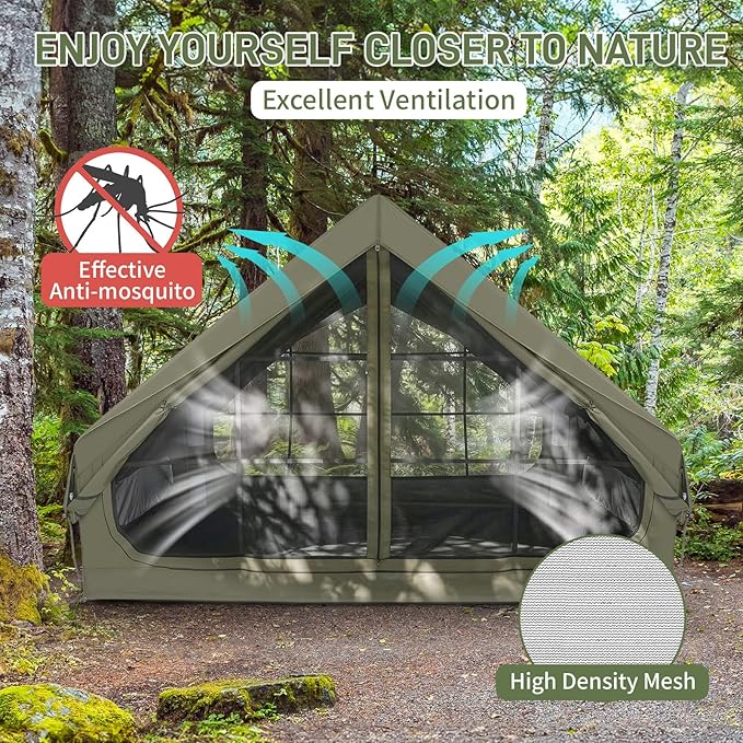 VINGLI Inflatable Camping Tent, All-Weather Inflatable Hot Tents with Stove Jack, Blow Up Tent for Camping with Mesh Doors & Windows, Inflatable Air Tents for Camping Adult
