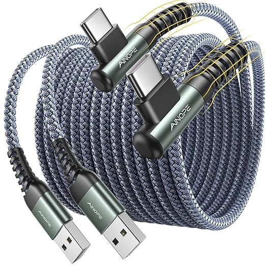 AINOPE 10 ft USB C Cable 2-Pack, 3.1A C Chargers Fast Charging 10 Foot, Resistant Nylon Braided Type C Charger Fast Charging 10ft Right Angle Charger Cord Fit for Galaxy S20 Ultra S10 S10E S9 S8 Plus