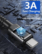PRAKIE USB C Cable Fast Charging, 2Pack 1FT USB A to USB C Charge Cable, Short USB Type C Charging Cord Compatible with iPhone 17/16/15/Samsung Galaxy S20 S10/Google/Plus Note 10 9 8