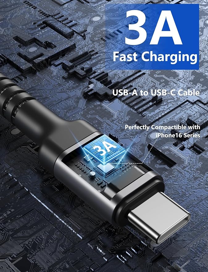 USB C Cable 10FT, 2Pack Long USB A to USB C Charger Cable, Type C Cable 3A Fast Charging Upgraded Extra Durable Braided USBC Cord Compatible with iPhone 17/16 15 Pro Max/Samsung Galaxy S23/LG and More