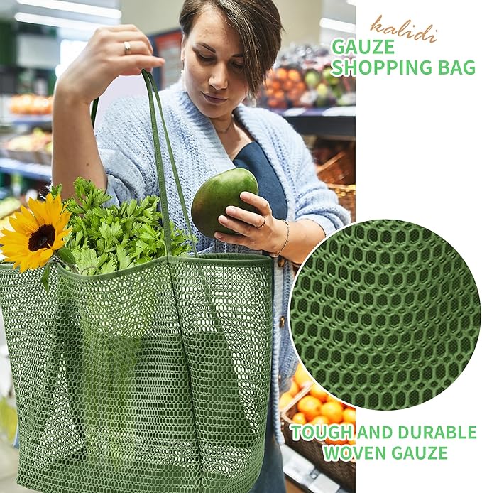 KALIDI Beach Nylon Mesh Tote Bag, Casual Tote Bag Hobo Women Foldable MAX 23L Shoulder Bag For Beach Picnic Vacation