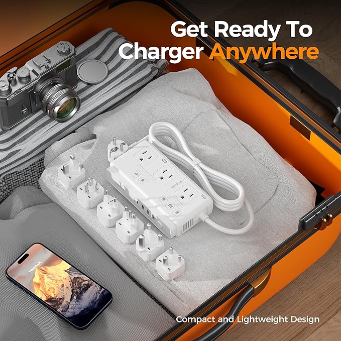 TESSAN Voltage Converter US to Europe, 220 to 110 Voltage Converter, Universal Travel Adapter with 4 USB Ports (1 USB C), 3 AC and EU UK AU IT in ZA Plug Power Adapter, Step Down Transformer, 4 FT