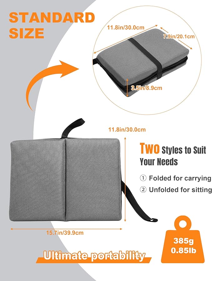 FASTMOMENT Airplane Seat Cushion Portable Travel Cushion for Comfort Foldable Stadium Pad with Breathable Fabric Seat Pad Perfect for Long Flights, Office, Bleacher, Camping